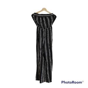 BE COOL Jumpsuit‎ Pantsuit Striped Black Orange Tube Top Tie Waist Strapless